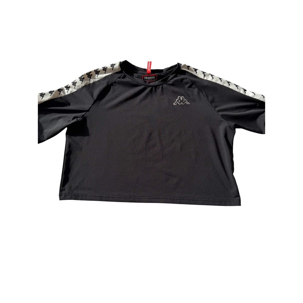Kappa Womens Crop Top Black Omini Logo Tape Short Sleeve Athletic Shirt‎ Small
